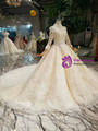 Shop 2019 Long & Short Champagne Ball Gown Lace Tulle High Neck Long Sleeve Wedding Dress With Train With Factory Price From Kemedress