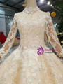 Shop 2019 Long & Short Champagne Ball Gown Lace Tulle High Neck Long Sleeve Wedding Dress With Train With Factory Price From Kemedress