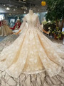 Shop 2019 Long & Short Champage Ball Gown Lace V-neck Long Sleeve Beading Wedding Dress With Train With Factory Price From Kemedress