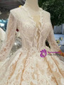 Shop 2019 Long & Short Champage Ball Gown Lace V-neck Long Sleeve Beading Wedding Dress With Train With Factory Price From Kemedress