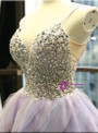 Shop 2019 Long & Short Light Purple Tulle Spaghetti Straps Tulle Backless Crystal Prom Dress With Factory Price From Kemedress