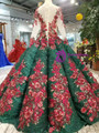 Shop 2019 Long & Short Green Ball Gown Sequins Red Appliques V-neck Long Sleeve Wedding Dress With Factory Price From Kemedress