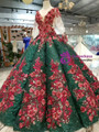 Shop 2019 Long & Short Green Ball Gown Sequins Red Appliques V-neck Long Sleeve Wedding Dress With Factory Price From Kemedress