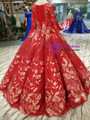 Shop 2019 Long & Short Red Ball Gown Sequins Appliques Long Sleeve Beading Wedding Dress With Factory Price From Kemedress
