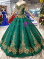 Shop 2019 Long & Short Green Ball Gown Sequins Gold Sequins Appliques Off the Shoulder Wedding Dress With Beading  With Factory Price From Kemedress