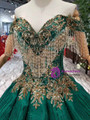 Shop 2019 Long & Short Green Ball Gown Sequins Gold Sequins Appliques Off the Shoulder Wedding Dress With Beading  With Factory Price From Kemedress