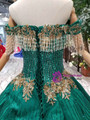 Shop 2019 Long & Short Green Ball Gown Sequins Gold Sequins Appliques Off the Shoulder Wedding Dress With Beading  With Factory Price From Kemedress