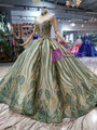 Shop 2019 Long & Short Green And Gold Sequins Ball Gown High Neck Cap Sleeve Backless Wedding Dress With Beading With Factory Price From Kemedress