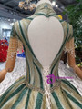 Shop 2019 Long & Short Green And Gold Sequins Ball Gown High Neck Cap Sleeve Backless Wedding Dress With Beading With Factory Price From Kemedress