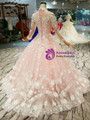 Shop 2019 Long & Short Pink Ball Gown Tulle White Appliques High Neck Long Sleeve Wedding Dress With Factory Price From Kemedress