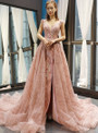 Shop 2019 Long & Short Pink Ball Gown V-neck Backless Lace Appliques Sequins Prom Dress With Factory Price From Kemedress