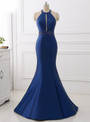Shop 2019 Long & Short Blue Satin Mermaid Halter Cut Out Backless Long Prom Dress With Factory Price From Kemedress