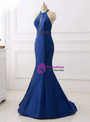 Shop 2019 Long & Short Blue Satin Mermaid Halter Cut Out Backless Long Prom Dress With Factory Price From Kemedress