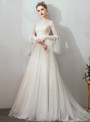 Shop 2019 Long & Short In Stock:Ship in 48 Hours Champagne Tulle Long Sleeve Simple Wedding Dress With Factory Price From Kemedress