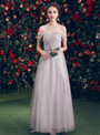 Shop 2019 Long & Short In Stock:Ship in 48 Hours Gray Tulle Off The Shoulder Bridesmaid Dress With Factory Price From Kemedress
