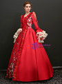 Shop 2019 Long & Short Navy Red Satin Lace Long Sleeve Print Drama Show Vintage Gown Dress With Factory Price From Kemedress