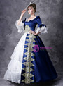 Shop 2019 Long & Short Blue Satin And White Lace Puff Sleeve Appliques Drama Show Vintage Gown Dress With Factory Price From Kemedress