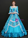 Shop 2019 Long & Short Blue Ball Gown Satin Square Puff Sleeve Appliques Drama Show Vintage Gown Dress With Factory Price From Kemedress
