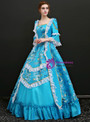 Shop 2019 Long & Short Blue Ball Gown Satin Square Puff Sleeve Appliques Drama Show Vintage Gown Dress With Factory Price From Kemedress