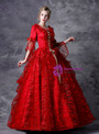 Shop 2019 Long & Short Red Ball Gown Lace Puff Sleeve Drama Show Vintage Gown Dress With Factory Price From Kemedress