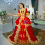Shop 2019 Long & Short Red Ball Gown Satin Puff Sleeve Appliques Drama Show Vintage Gown Dress With Factory Price From Kemedress