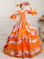 Shop 2019 Long & Short Orange Ball Gown Print Puff Sleeve Drama Show Vintage Gown Dress With Crystal With Factory Price From Kemedress
