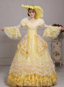 Shop 2019 Long & Short Yellow Ball Gown Lace Puff Sleeve Drama Show Vintage Gown Dress With Factory Price From Kemedress