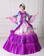 Shop 2019 Long & Short Purple Ball Gown Satin Print Puff Sleeve With Bow Drama Show Vintage Gown Dress With Factory Price From Kemedress