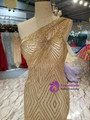Shop 2019 Long & Short Champagne Gold Meramid One Shoulder Sequins Wedding Dress With Factory Price From Kemedress
