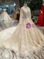 Shop 2019 Long & Short Champagne Tulle Appliques Bateau Long Sleeve Backless Wedding Dress With Factory Price From Kemedress