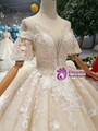 Shop 2019 Long & Short Champagne Ball Gown Tulle Lace Puff Sleeve Backless Wedding Dress With Beading With Factory Price From Kemedress