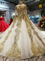 Shop 2019 Long & Short Ball Gown Gold Sequins Appliques Long Sleeve High Neck Wedding Dress Removable Train With Factory Price From Kemedress