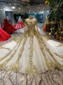 Shop 2019 Long & Short Ball Gown Gold Sequins Appliques Long Sleeve High Neck Wedding Dress Removable Train With Factory Price From Kemedress