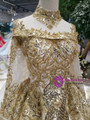 Shop 2019 Long & Short Ball Gown Gold Sequins Appliques Long Sleeve High Neck Wedding Dress Removable Train With Factory Price From Kemedress