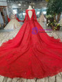 Shop 2019 Long & Short Red Ball Gown Tulle Sequins Square Neck Long Sleeve Wedding Dress With Factory Price From Kemedress