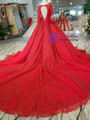 Shop 2019 Long & Short Red Ball Gown Tulle Sequins Square Neck Long Sleeve Wedding Dress With Factory Price From Kemedress