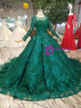 Shop 2019 Long & Short Green Ball Gown Tulle Lace Appliques Long Sleeve Wedding Dress With Factory Price From Kemedress