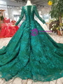Shop 2019 Long & Short Green Ball Gown Tulle Lace Appliques Long Sleeve Wedding Dress With Factory Price From Kemedress