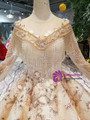 Shop 2019 Long & Short Champagne Ball Gown Sequins Tulle Long Sleeve Wedding Dress With Beading With Factory Price From Kemedress