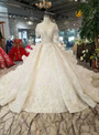 Shop 2019 Long & Short Light Champagne Ball Gown Tulle Lace Appliques Cap Sleeve Wedding Dress With Long Train With Factory Price From Kemedress