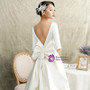 Shop 2019 Long & Short White Bateau Satin Half Sleeve Backless Wedding Dress With Big Bow With Factory Price From Kemedress