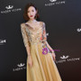 Shop 2019 Long & Short In Stock:Ship in 48 Hours Gold Satin Sequins V-neck Half Sleeve Prom Dress With Factory Price From Kemedress