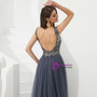 Shop 2019 Long & Short Gray Sheath Tulle V-neck Backless Long Prom Dress With Beading With Factory Price From Kemedress