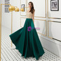 Shop 2019 Long & Short Green Satin V-neck Cold Shoulder Backless Long Prom Dress With Beading With Factory Price From Kemedress