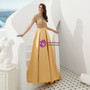 Shop 2019 Long & Short A-Line Champagne Gold Satin High Neck Cap Sleeve Prom Dress With Beading With Factory Price From Kemedress