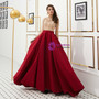 Shop 2019 Long & Short A-Line Burgundy Satin High Neck Cap Sleeve Prom Dress With Beading With Factory Price From Kemedress
