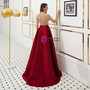 Shop 2019 Long & Short A-Line Burgundy Satin High Neck Cap Sleeve Prom Dress With Beading With Factory Price From Kemedress