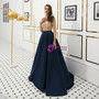 Shop 2019 Long & Short A-Line Navy Blue Satin High Neck Cap Sleeve Prom Dress With Beading With Factory Price From Kemedress