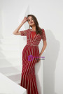 Shop 2019 Long & Short Burgundy Mermaid Tulle Short Sleeve Long Prom Dress With Beading With Factory Price From Kemedress