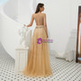 Shop 2019 Long & Short A-Line Champagne Tulle See Through Long Prom Dress With Beading With Factory Price From Kemedress